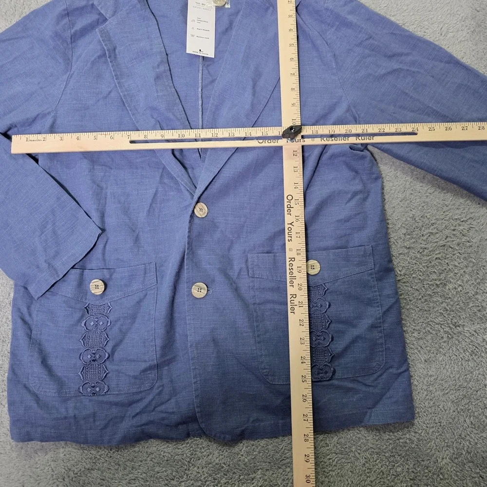 Unbranded Mens Large Blazer Blue Linen Blend Embroidered Patch Pockets XR22.A833